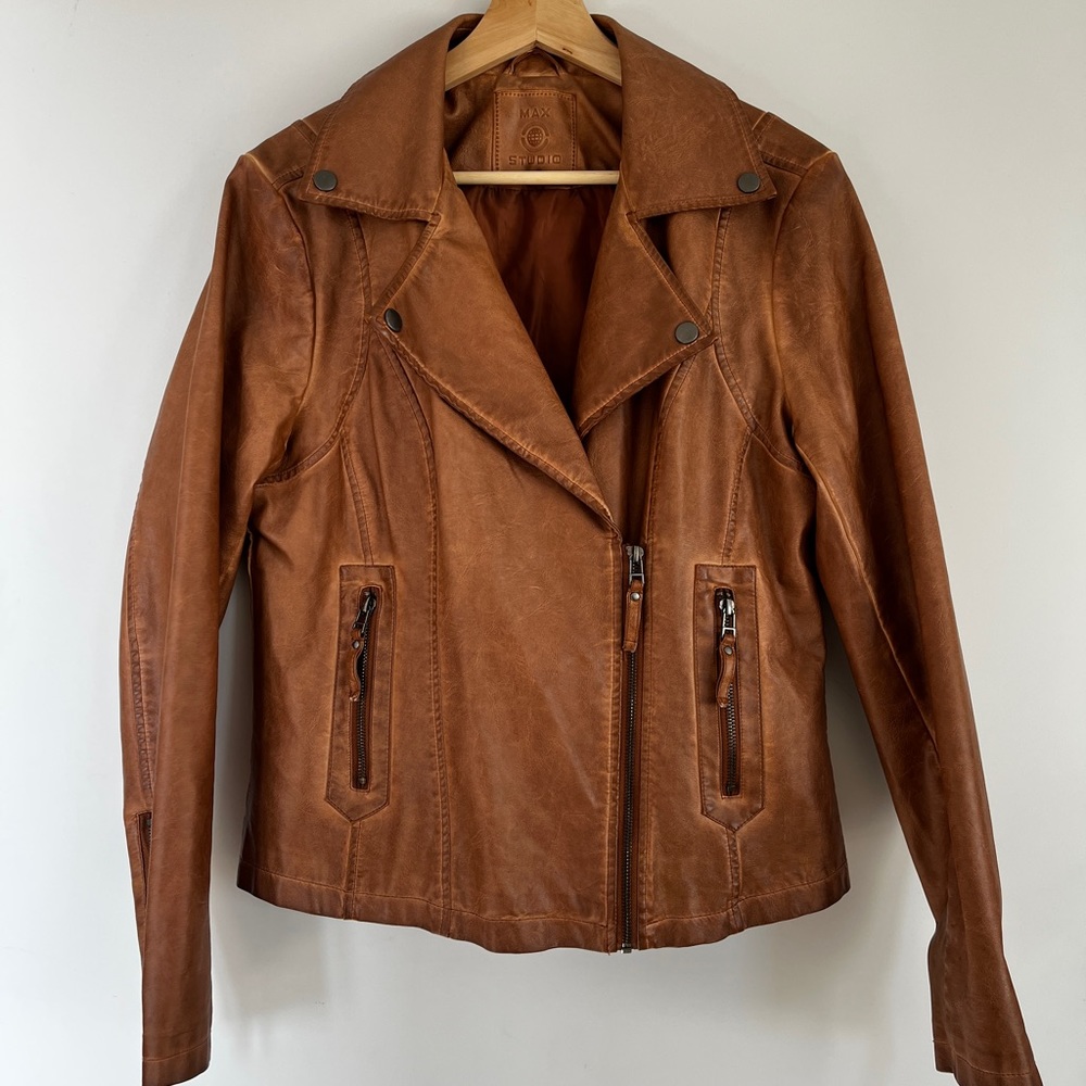 Brown faux leather classic Moto jacket